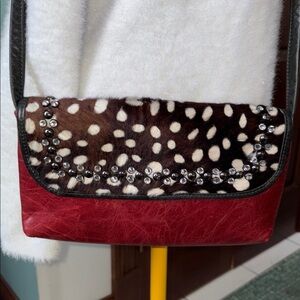 Kurtmen  crossbody bag  haircalf Leather rhinestones & studs brown white rust BK